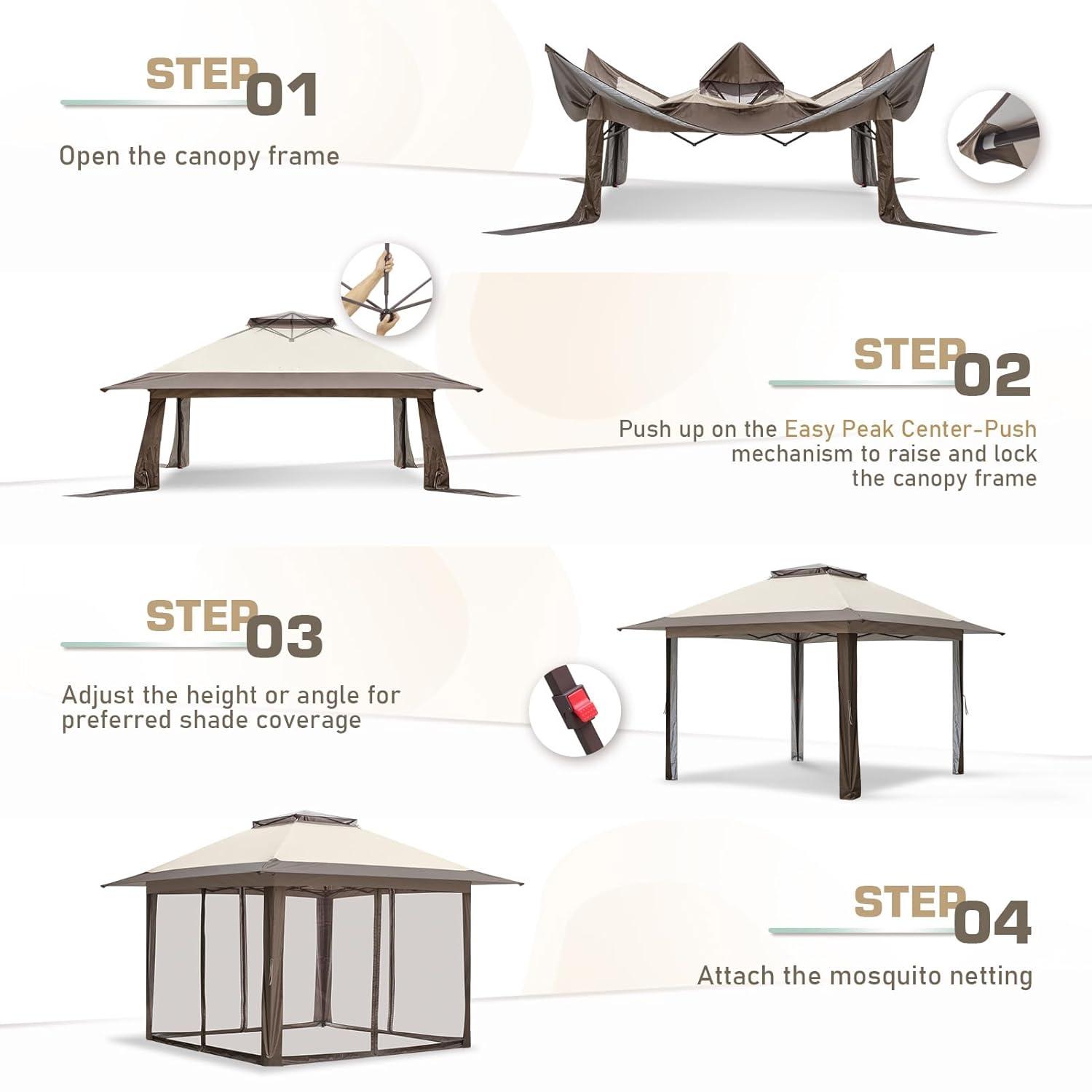 EAGLE PEAK Pop up Patio Gazebo 13 Ft. W x 13 Ft. D Metal Patio