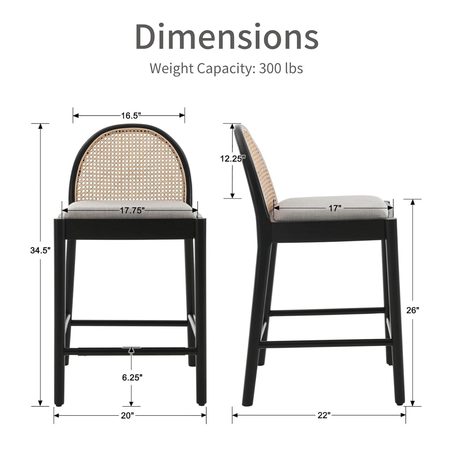 Bayou Breeze Emington Modern Stools with Rattan Backrests and Wood Frame (Set of 2)