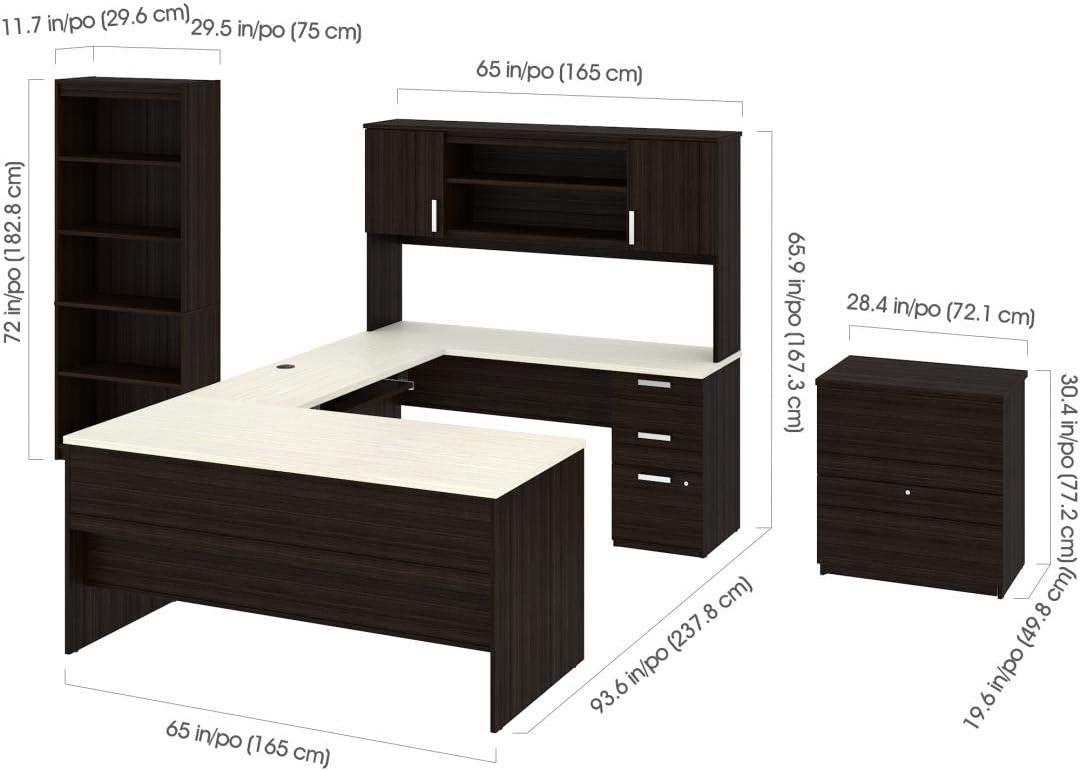 Bestar Ridgeley Modern Metal 3 Piece Office Set in Dark and White Chocolate