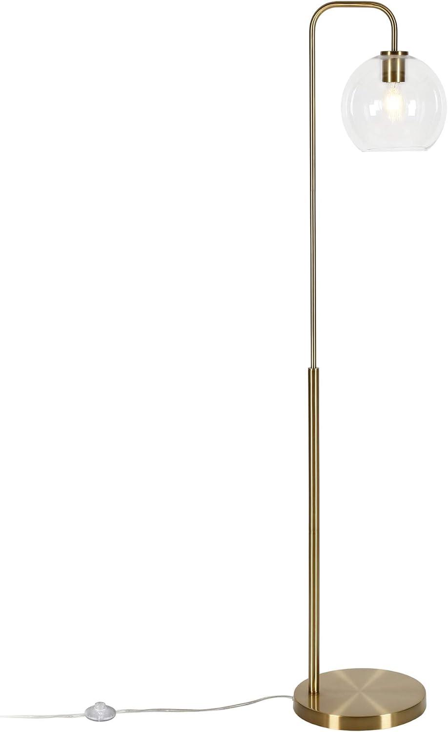 Evelyn&Zoe Harrison Mid-Century Modern Arc Floor Lamp, Brass and Milk Glass