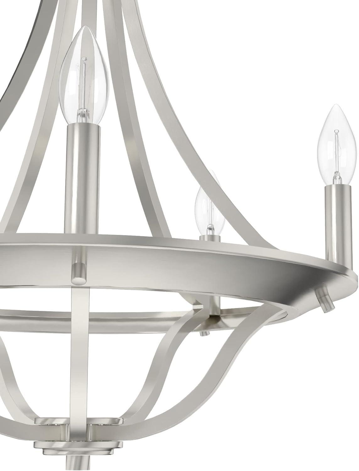 Hunter - Perch Point 5-light Brushed Nickel, Medium Size Chandelier, Dimmable, Casual Style, Empire Shaped, for Bedrooms, Kitchens, Dining, Living Rooms - 19425