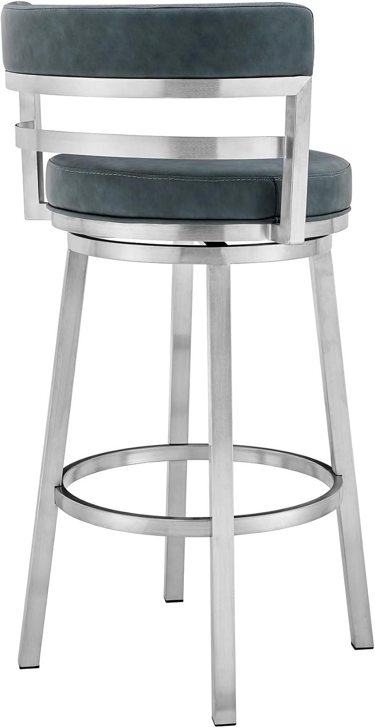 Madrid 26" Blue Faux Leather Swivel Bar Stool with Stainless Steel Frame