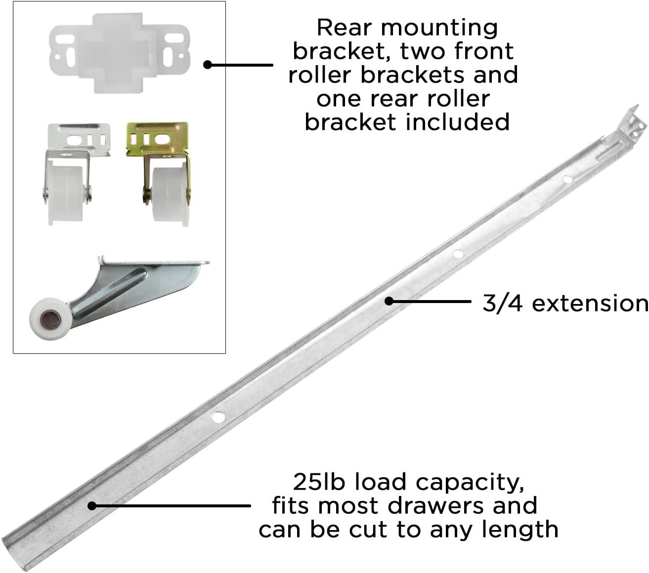 Drawer Slide Center Mount Mono Rail 3/4 Extension Adjustable Length Cadmium Finish (10 Pack)