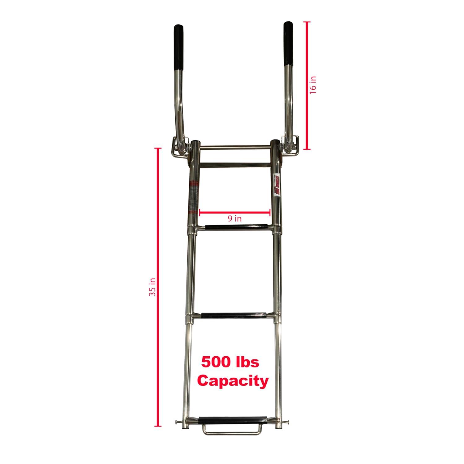 Extreme Max 3006.8804 Undermount Telescoping Pontoon, Dock, and Swim Raft Ladder with Hidden Handle and Rubber Grips - 4-Step