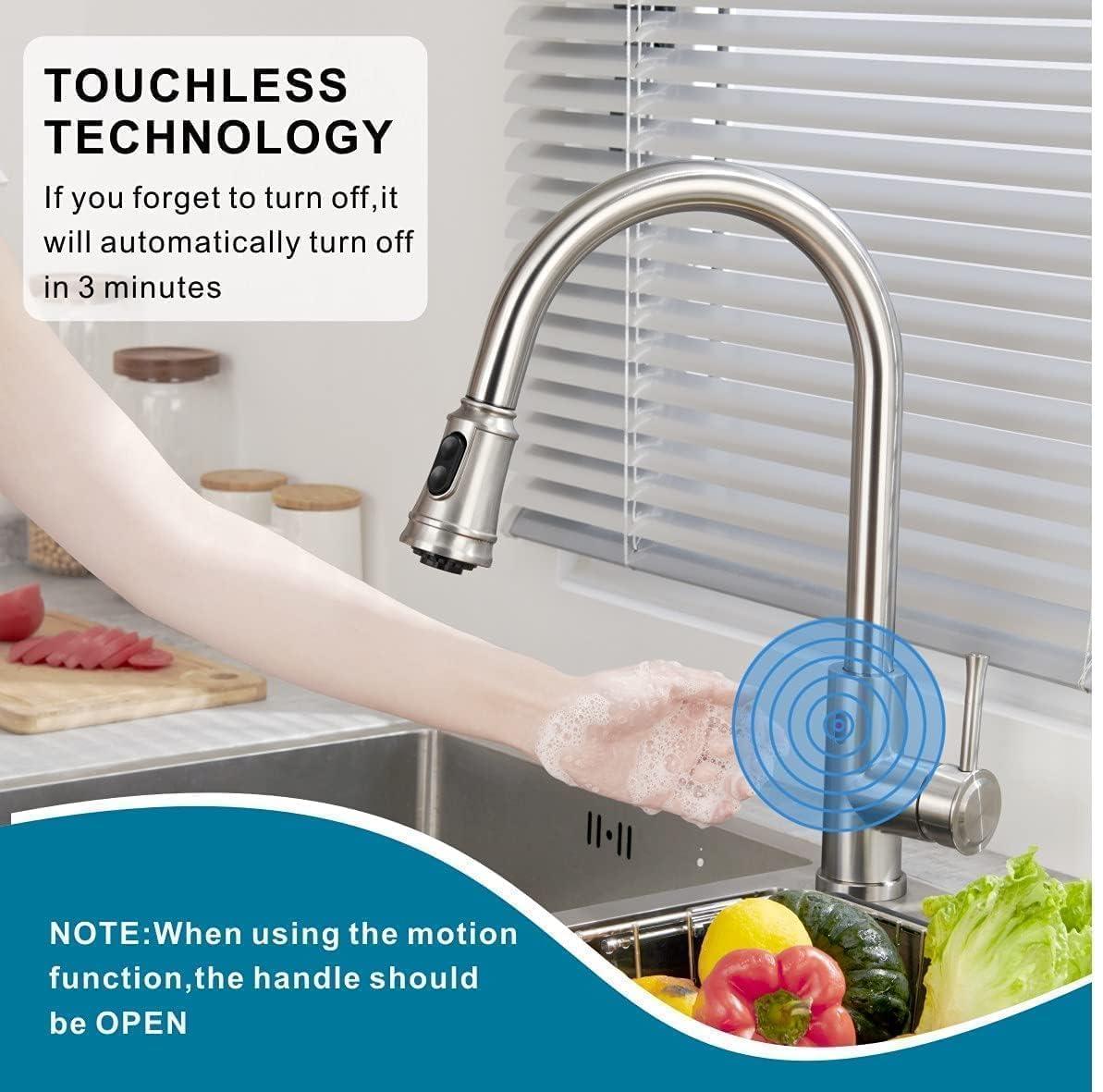 ARCORA Automatic Smart Mobile Motion Sensor Kitchen Sink Faucet with 3 Modes Pull-Down Sprayer AR7100301-MS