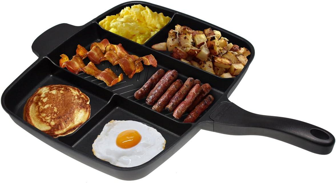 Master Pan Non-Stick Divided Grill/Fry/Oven Meal Skillet, 15", Black