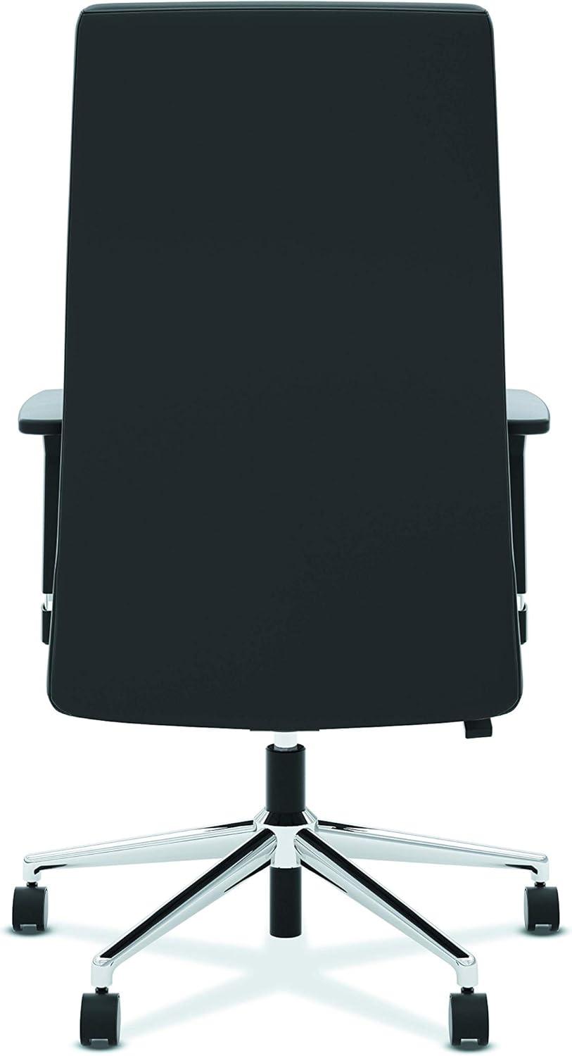 Black High-Back Leather Swivel Office Chair with Adjustable Arms