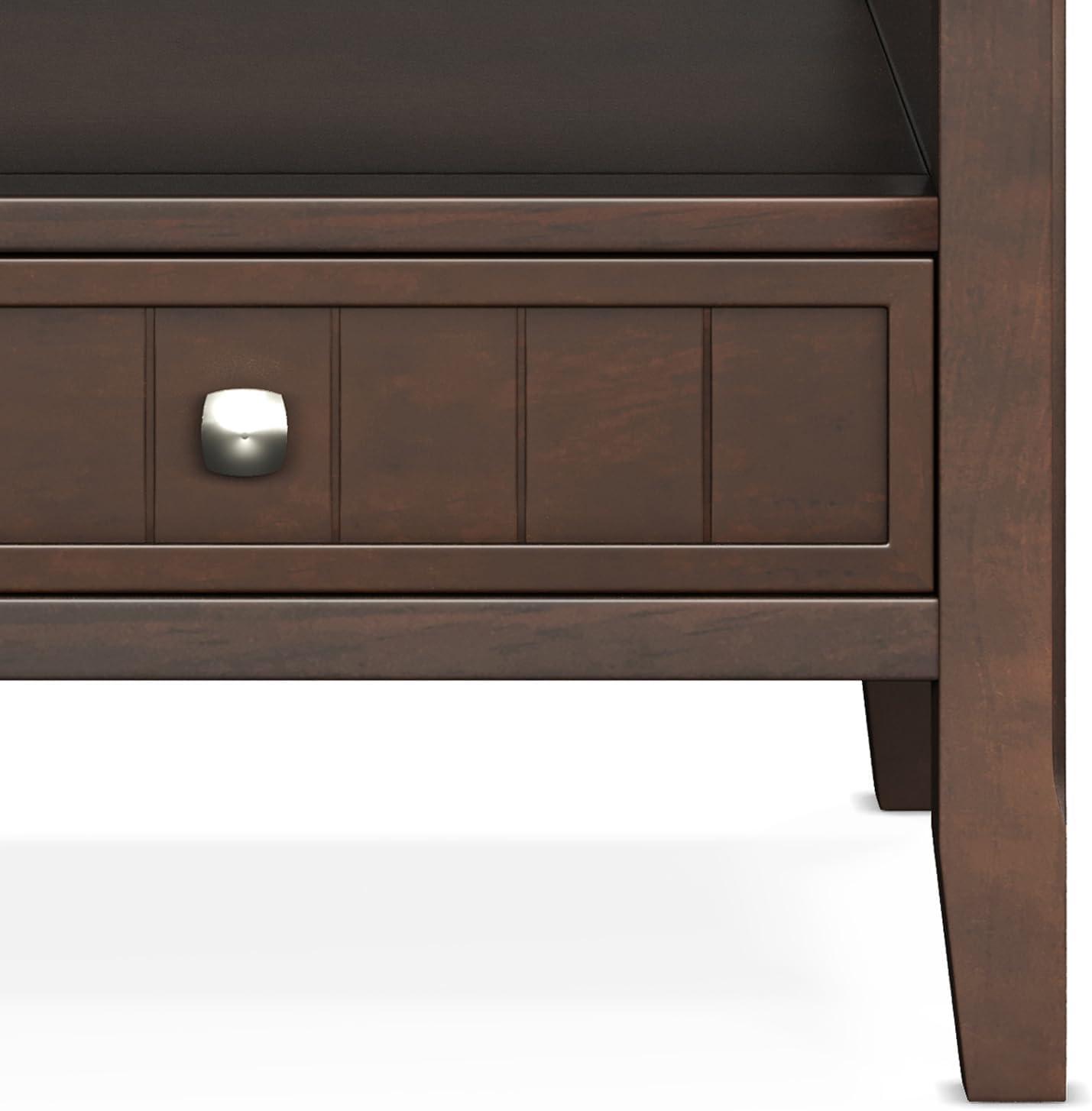 Simpli Home Acadian SOLID WOOD 48 inch Wide Rectangle Transitional Coffee Table with Drawer in Brunette Brown