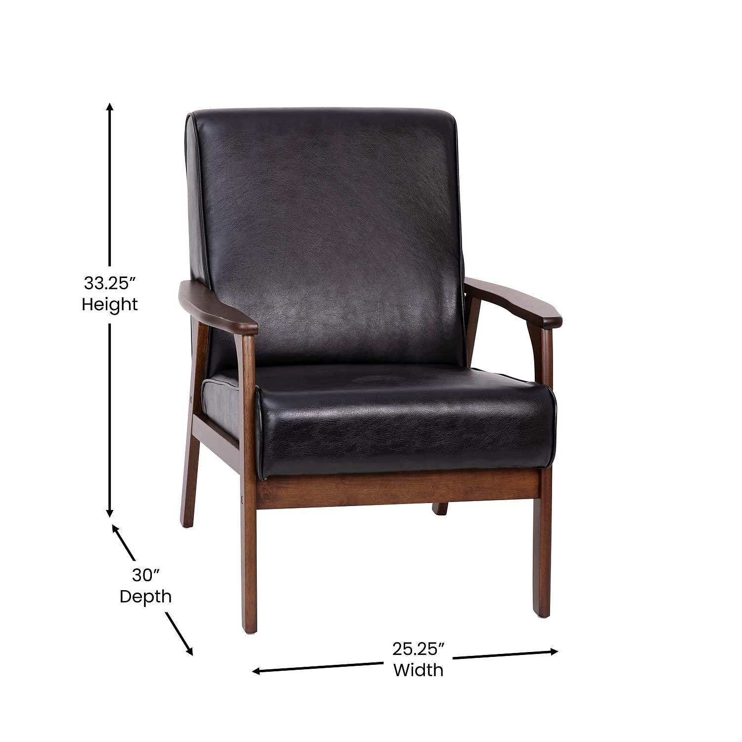 Flash Furniture Langston Commercial Grade LeatherSoft Upholstered Mid Century Modern Arm Chair with Walnut Finished Wooden Frame and Arms in Cognac