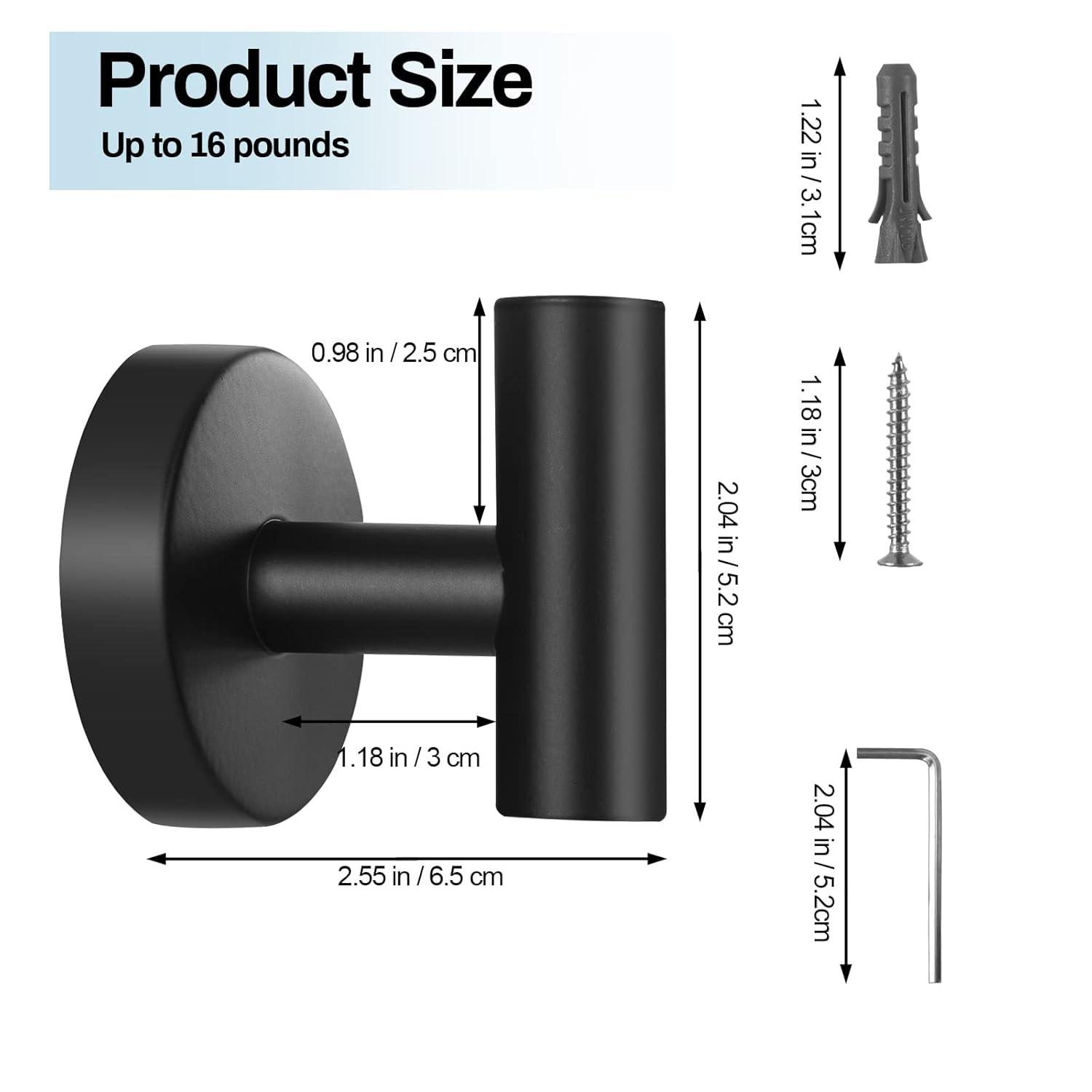 Kruodop Towel Hooks for Bathroom,6 Packs Wall Mount Towel Holder,Black Matte Wall Robe Hook,Stainless Steel Heavy Duty Door Hanger Towel Hook for Kitchen, Bedroom,Hotel,Pool,Coats - Black