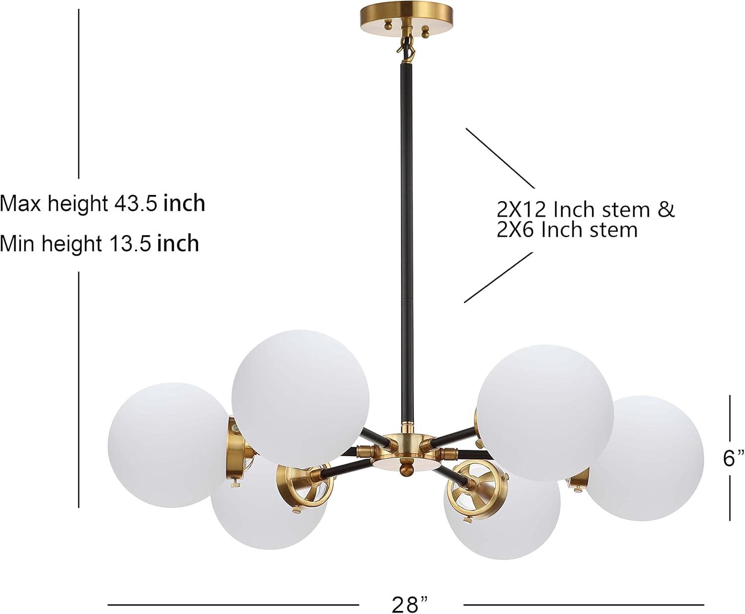 Caleb Adjustable 6-Light 28" Brass Cluster Chandelier, Brass Gold/Black