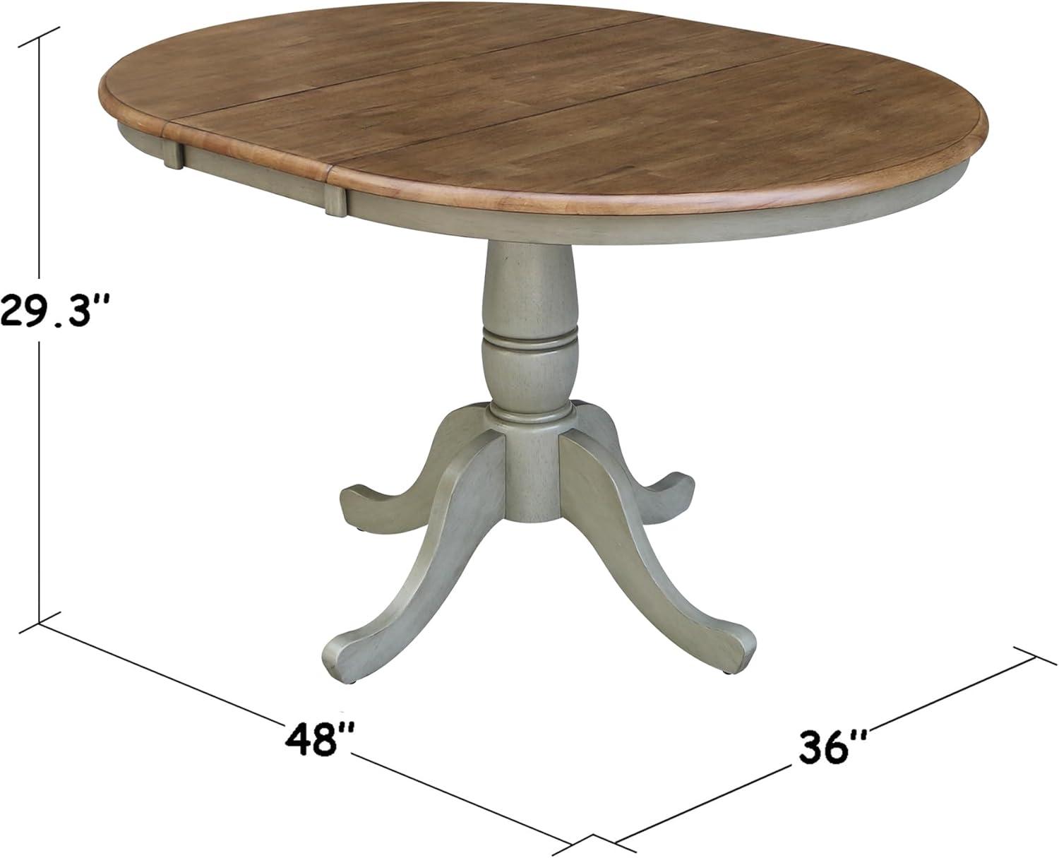 Kyle Round Top Pedestal Drop Leaf Dining Table Hickory Brown/Stone Gray - International Concepts: Solid Wood, Mid-Century Modern