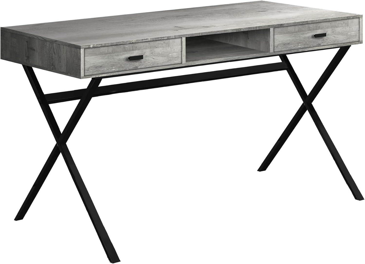 Monarch Specialties Computer Desk Home Office Laptop Storage Drawers 48InchL Work Metal Laminate Grey Black Contemporary Modern