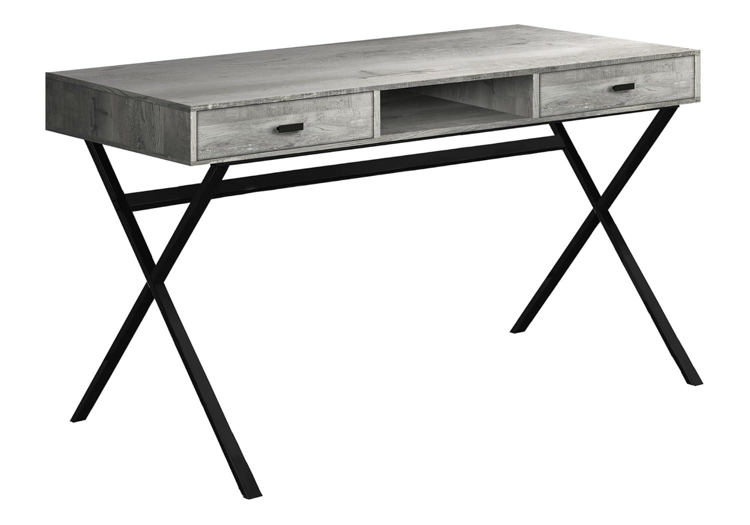 Monarch Specialties Computer Desk Home Office Laptop Storage Drawers 48InchL Work Metal Laminate Grey Black Contemporary Modern