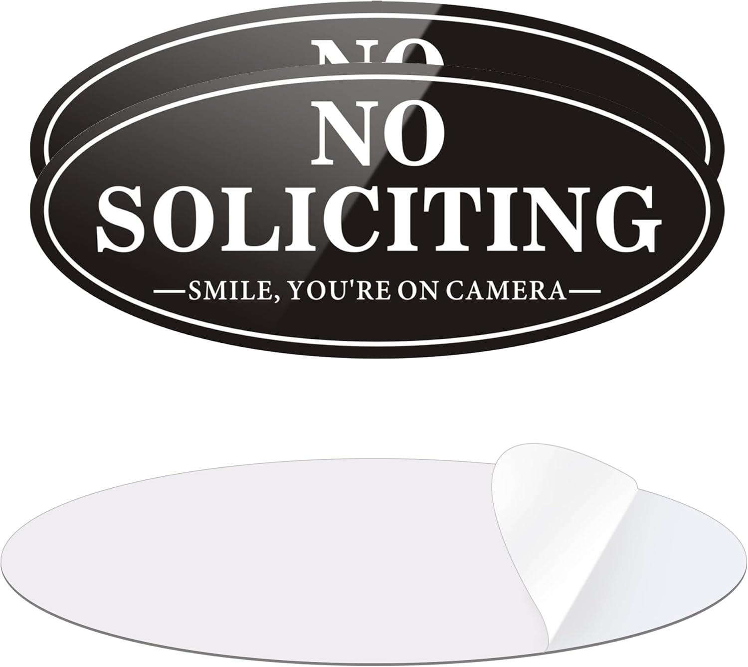 No Soliciting Sign, No Solicitors Sign for Front Door, 2 Pack Self-Adhesive Aluminum Metal No Solitation Do Not Knock or Ring Bell Sign, 7.0 x 3.0 inches Weather Resistant Signs for Home Doorbell Busi