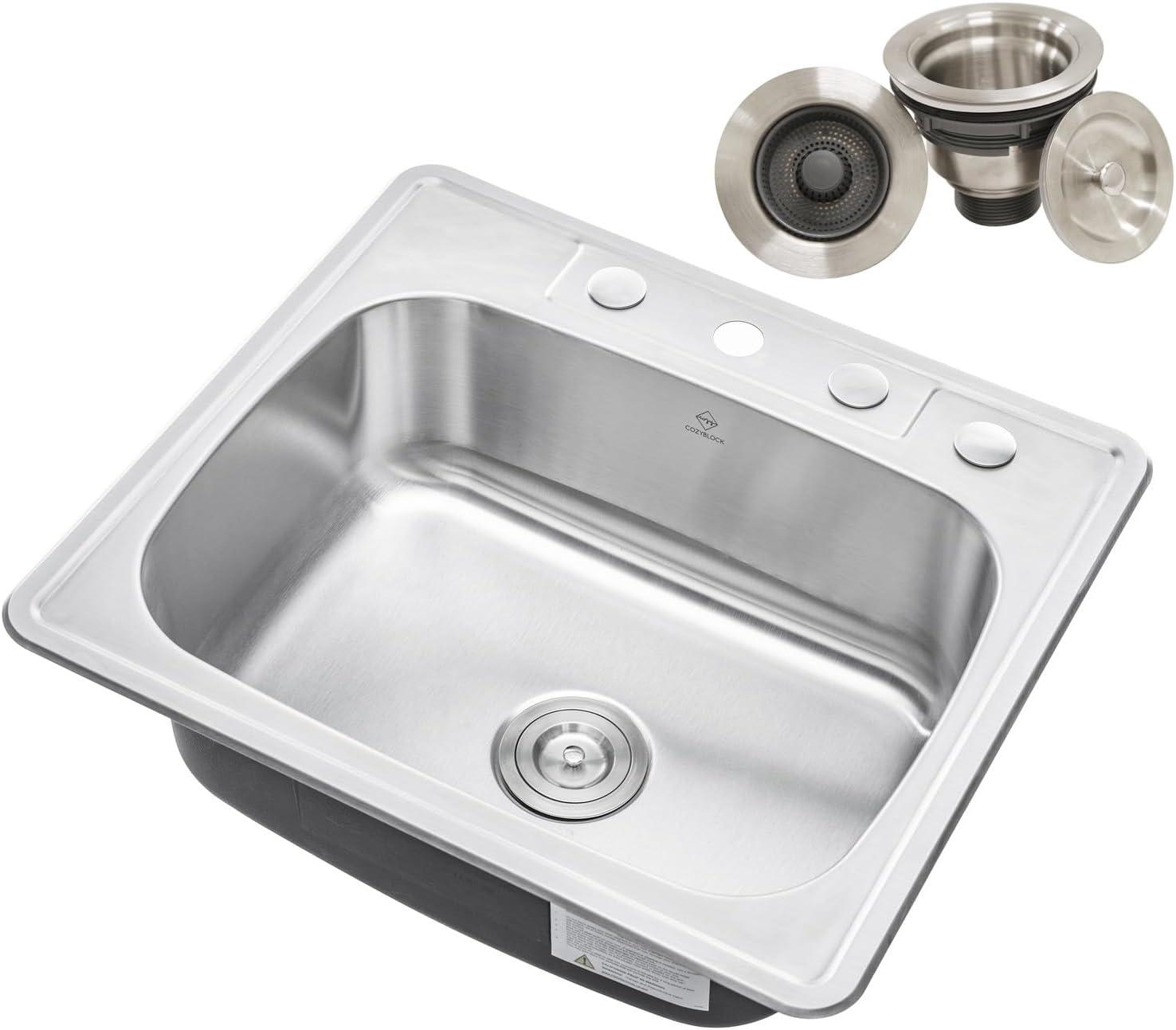 Brushed Stainless Steel Single Bowl Drop-In Kitchen Sink