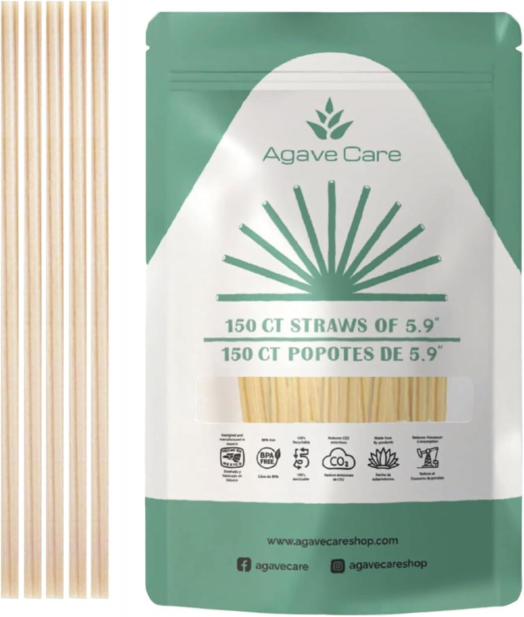 Agave Care Sustainable Agave Straws - 5.9" - Natural - Unwrapped - 150 Count - 3 oz