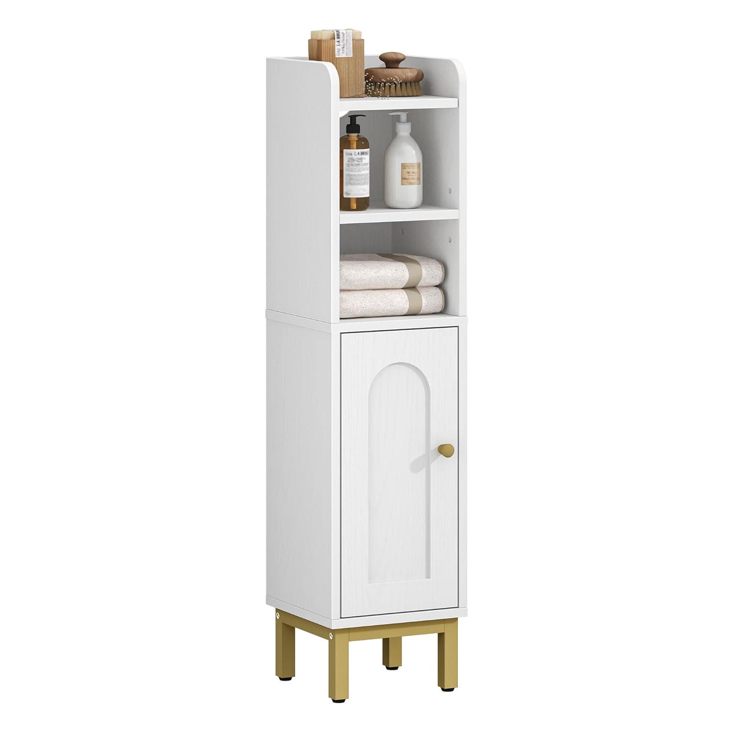 Mercer41 Bathroom Storage Cabinet, Small Corner Floor Cabinet with Door and Shelves