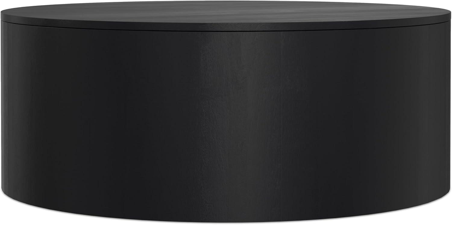 Simpli Home Millbury 36"W Solid Mango Wood Contemporary Round Drum Coffee Table, Fully Assembled