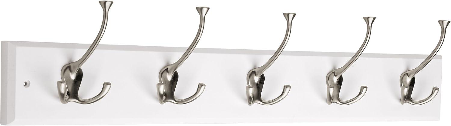 White MDF Wall-Mount Coat Rack with Satin Nickel Hooks