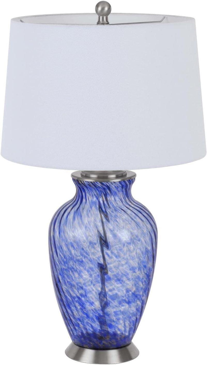 Ashland Sky Blue Hand-Blown Glass Table Lamp with White Shade