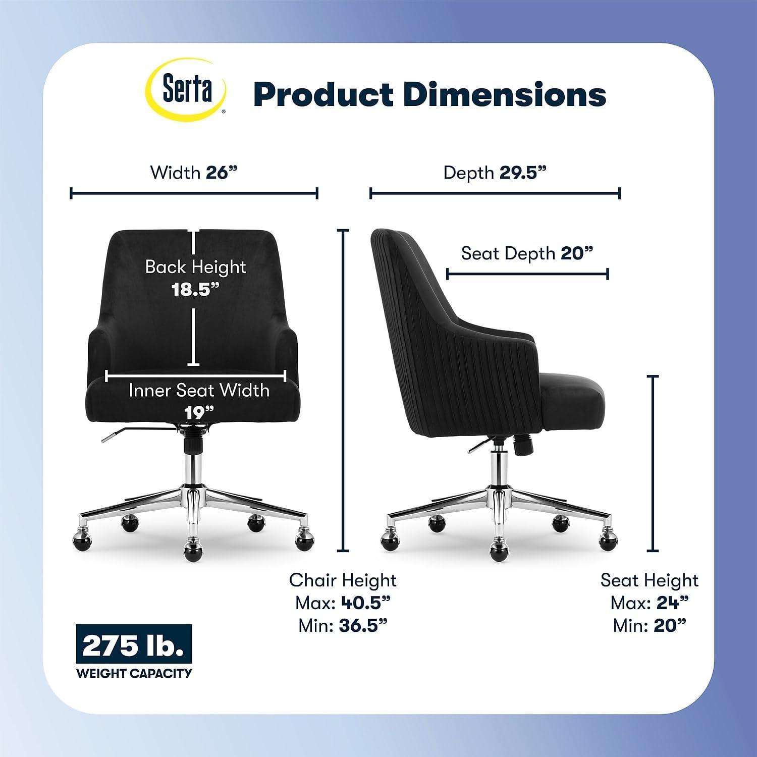 Serta Style Leighton Home Office Chair Fresh Lilac : Upholstered, Adjustable, with Fixed Arms & Wood Frame