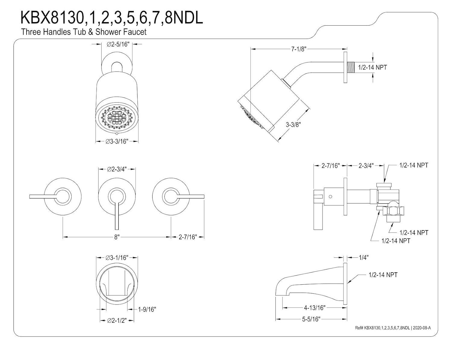 Kingston Brass NuvoFusion Triple-Handle Tub and Shower Faucet