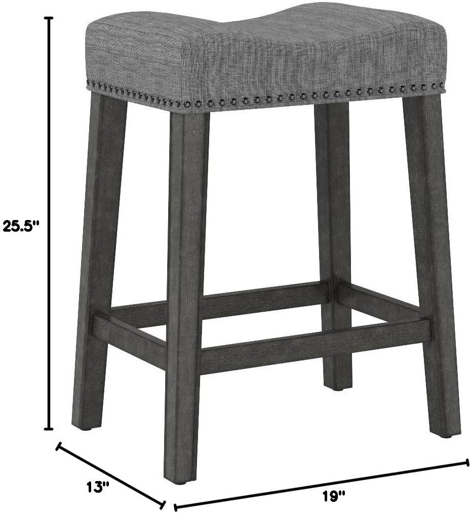 Roundhill Furniture CoCo Upholstered Backless Saddle Seat Counter Stools 24 height, Gray, Set of 2