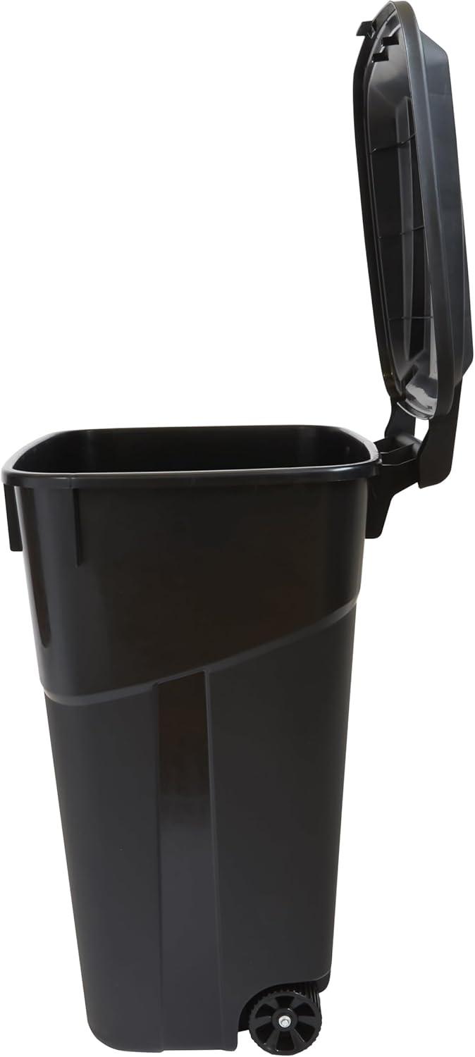 Hyper Tough 32 Gallon Wheeled Heavy Duty Plastic Garbage Can, Attached Lid, Black