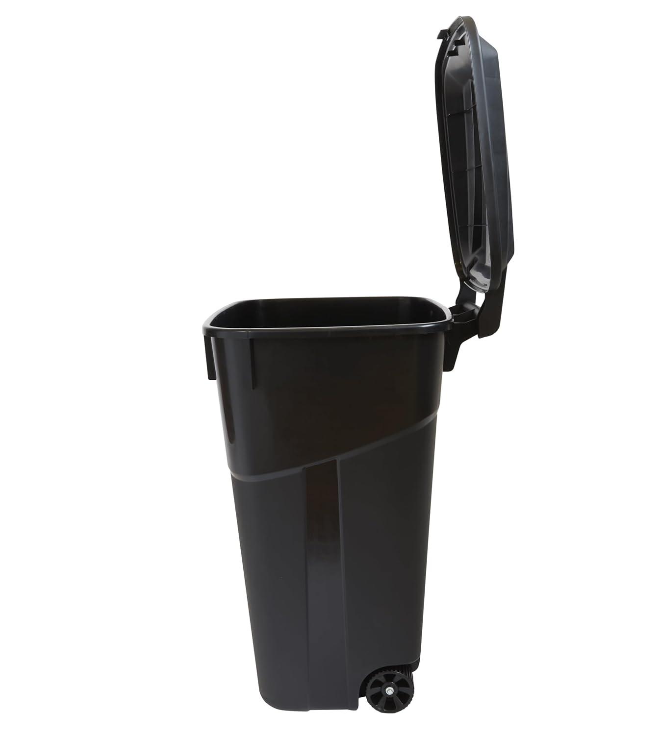 Hyper Tough 32 Gallon Wheeled Heavy Duty Plastic Garbage Can, Attached Lid, Black