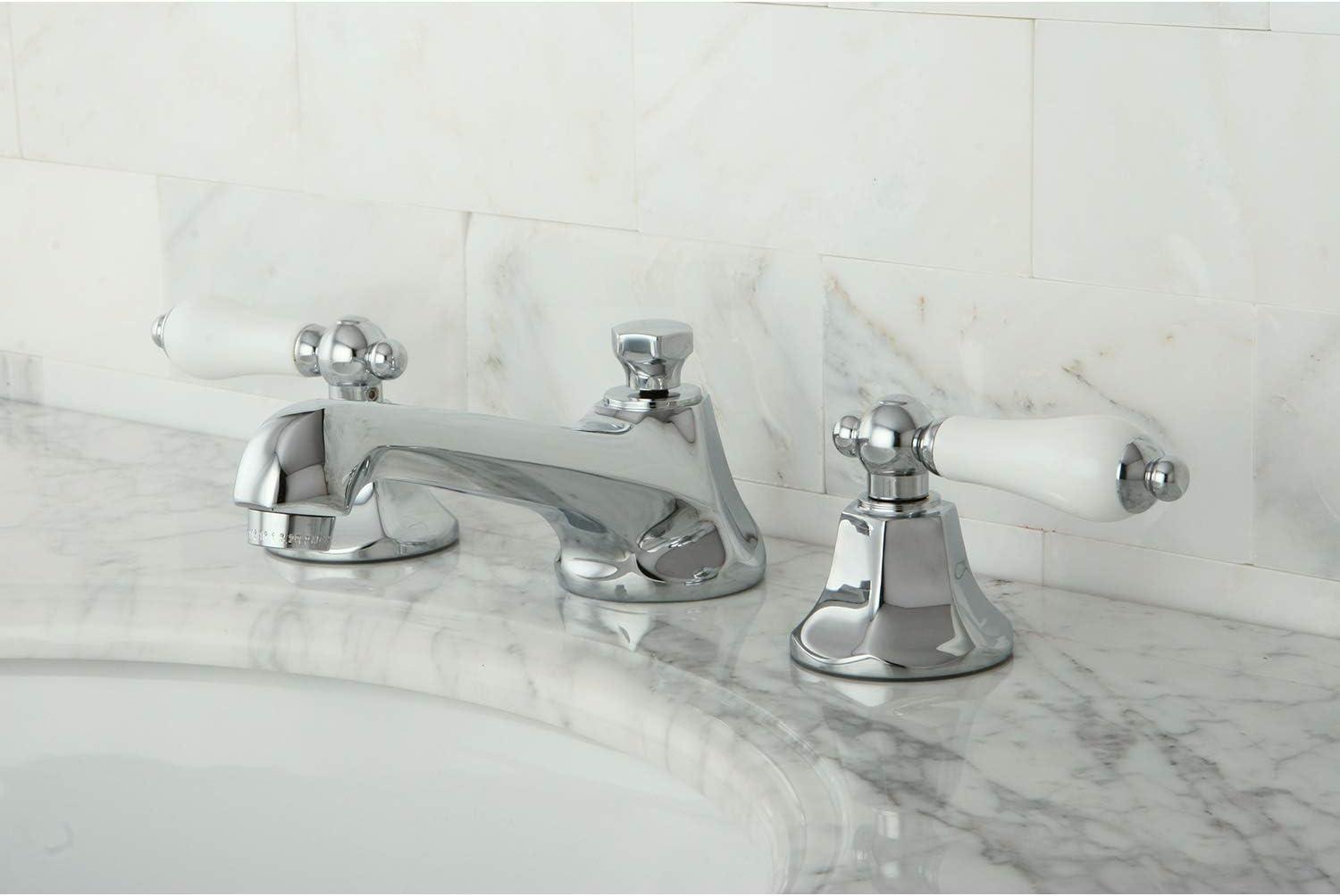 Kingston Brass Metropolitan Two-Handle 3-Hole Deck Mount Widespread Bathroom Faucet with Brass Pop-Up Drain