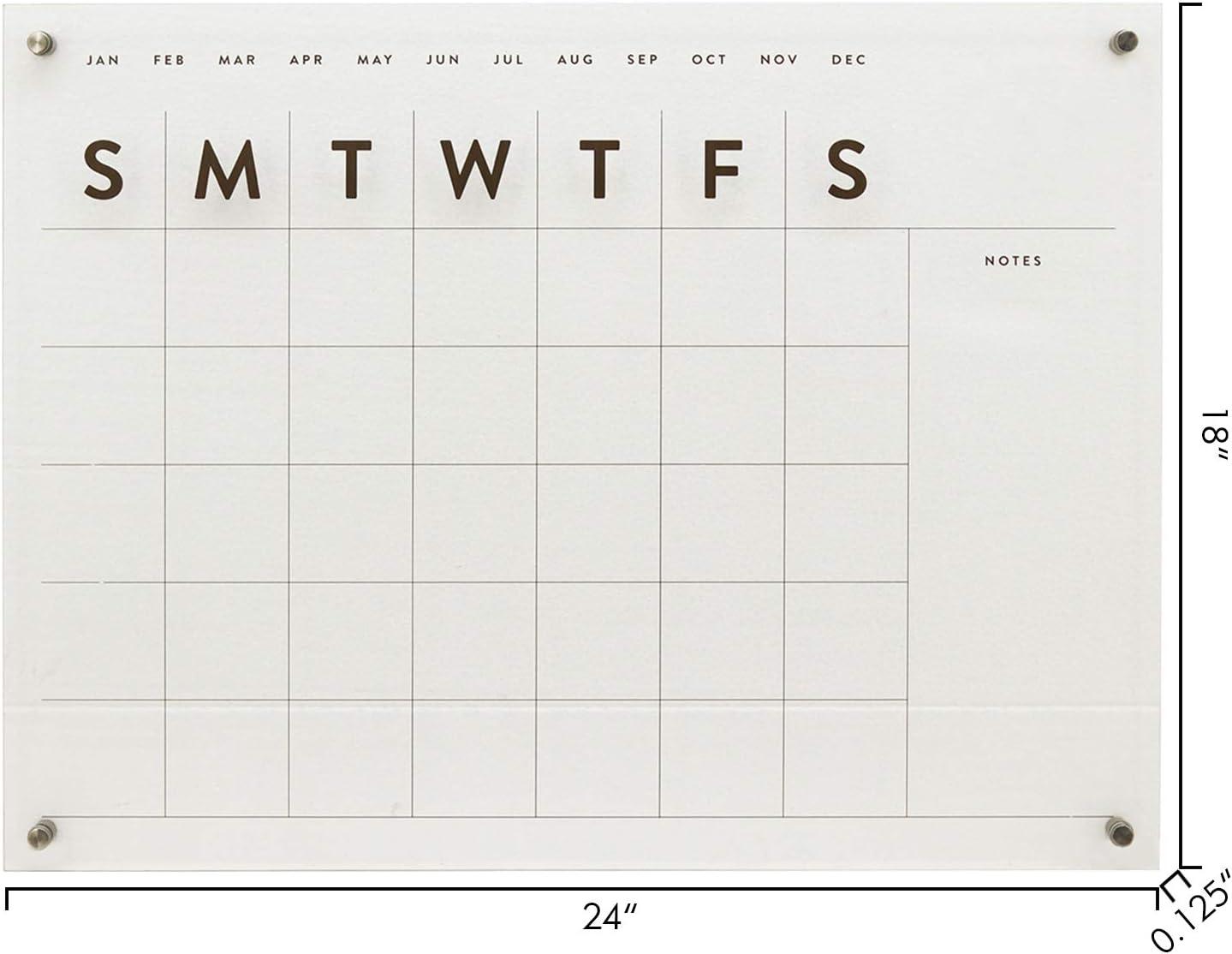 Clear Acrylic Monthly Wall Calendar with Black Accents, 24 x 18 Inches