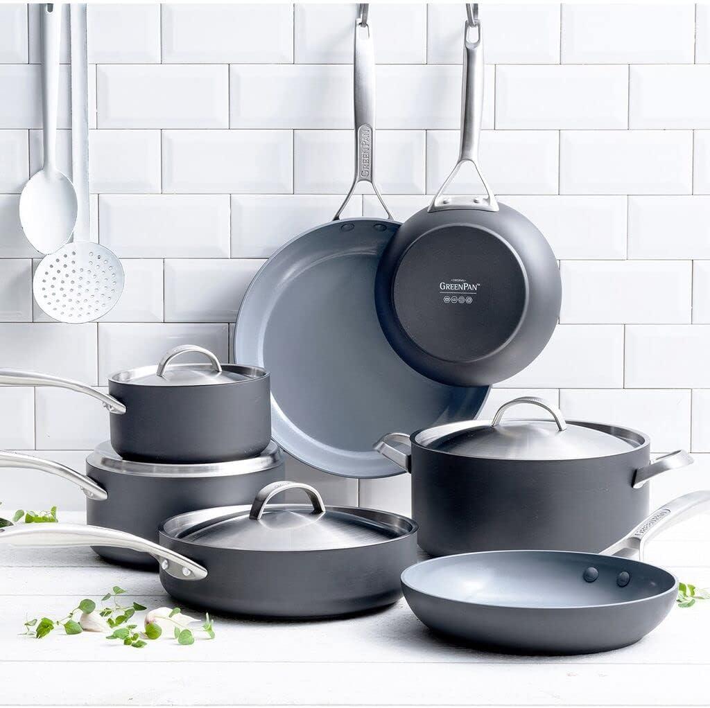 11-Piece Gray Ceramic Nonstick Cookware Set with Glass Lids