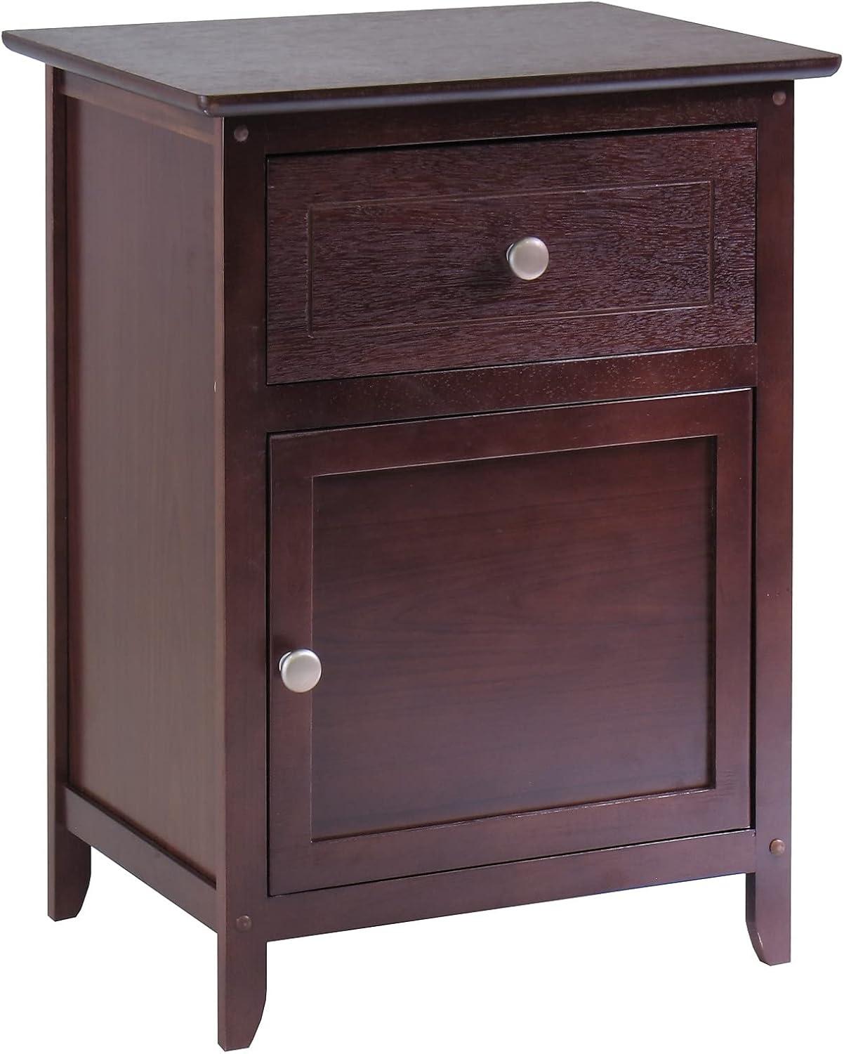 Eugene Nightstand Walnut - Winsome: Sturdy Wood, Cabinet Storage, Beveled Top