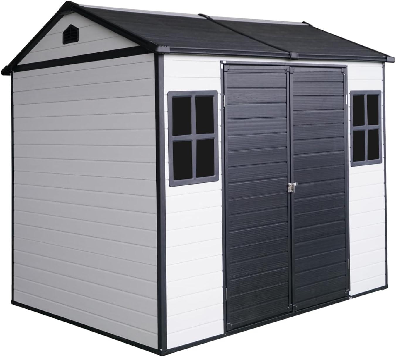 Tryimagine 8 X 6 Ft Resin Outdoor Storage Shed Waterproof Shed With Floor & Two Windows & Lockable Door, Tool Shed For Garden, Patio, Backyard