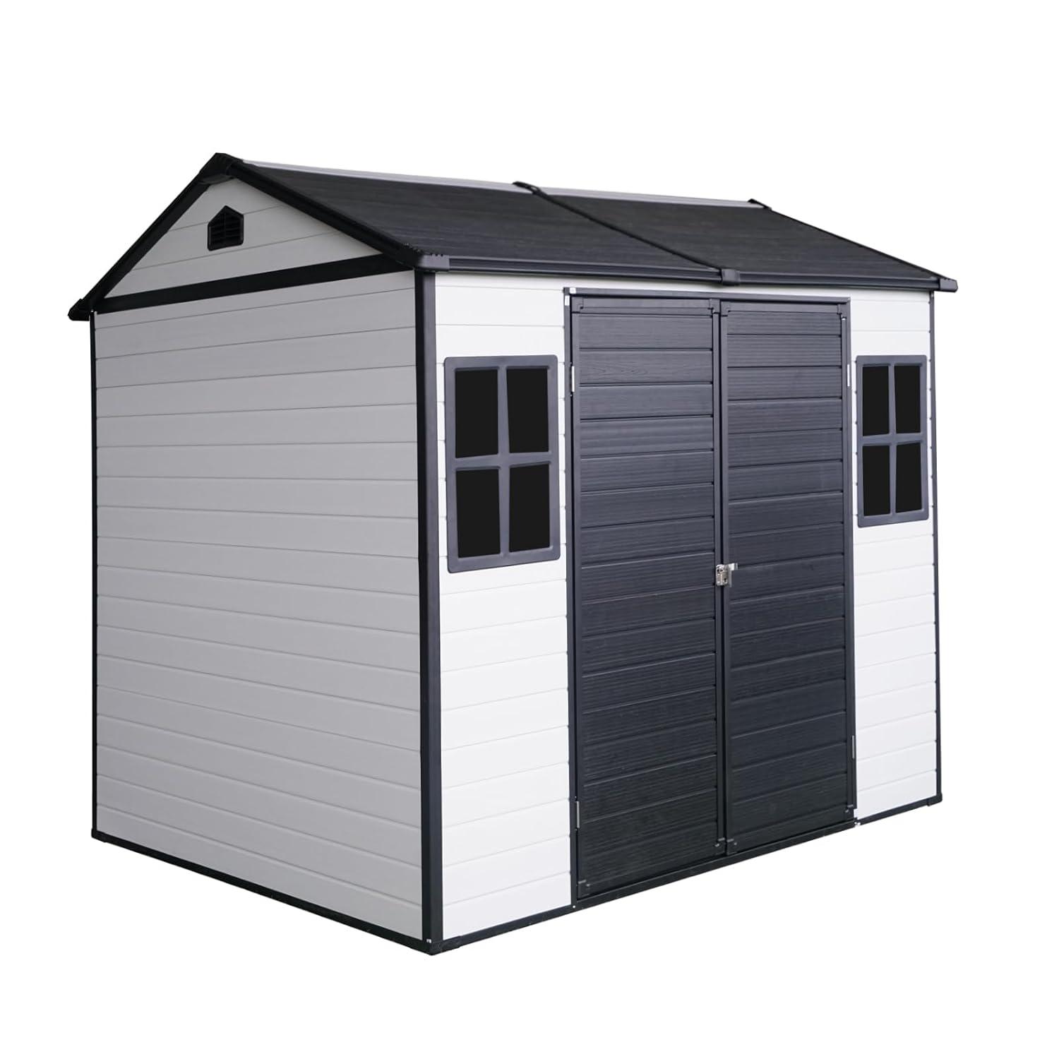 Tryimagine 8 X 6 Ft Resin Outdoor Storage Shed Waterproof Shed With Floor & Two Windows & Lockable Door, Tool Shed For Garden, Patio, Backyard