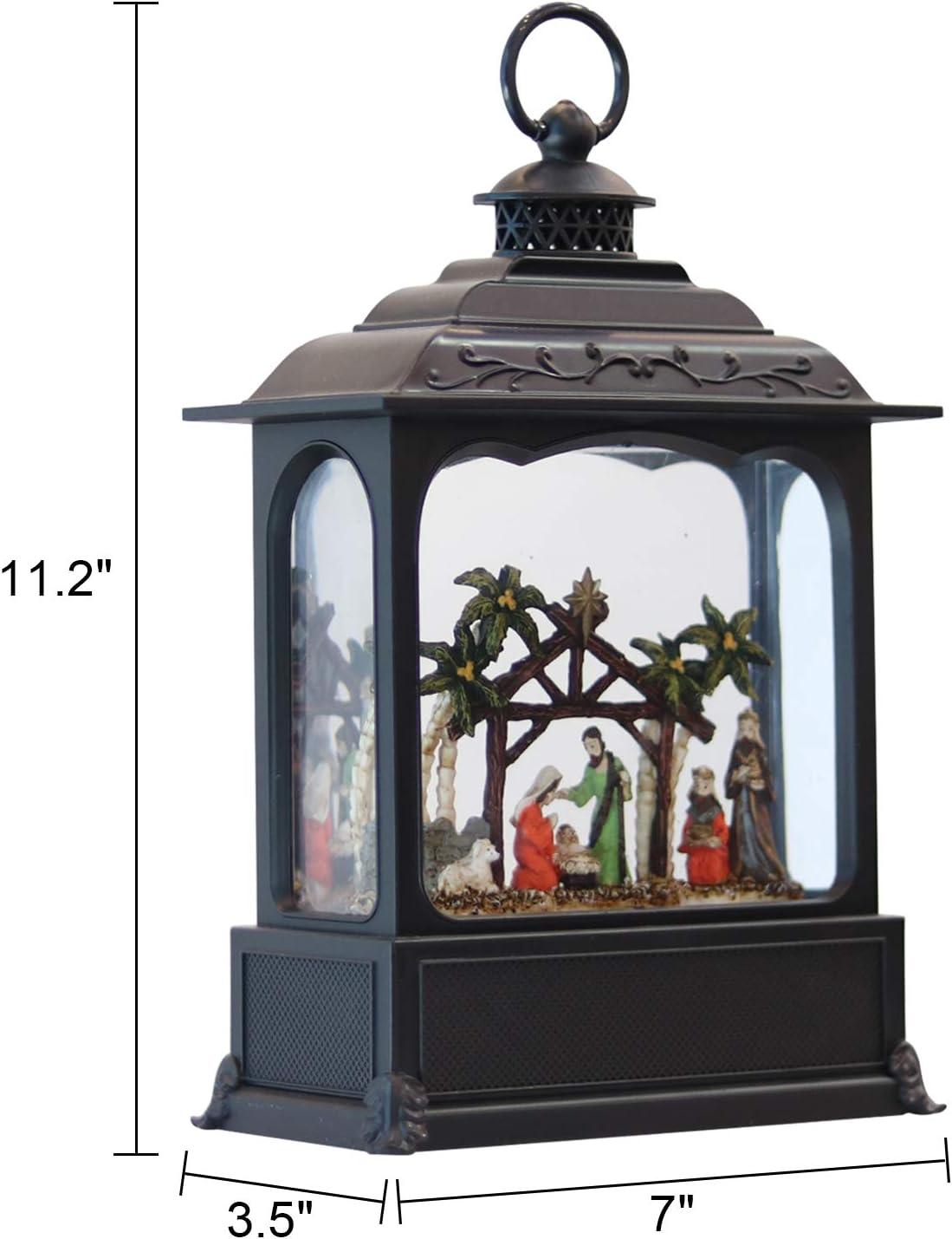 Eldnacele Musical Snow Globe Lantern with Timer, Lighted USB/Battery Operated Swirling Singing Water Glittering Lantern, Snow Globes for Adults and Kids Christmas Decoration - Nativity