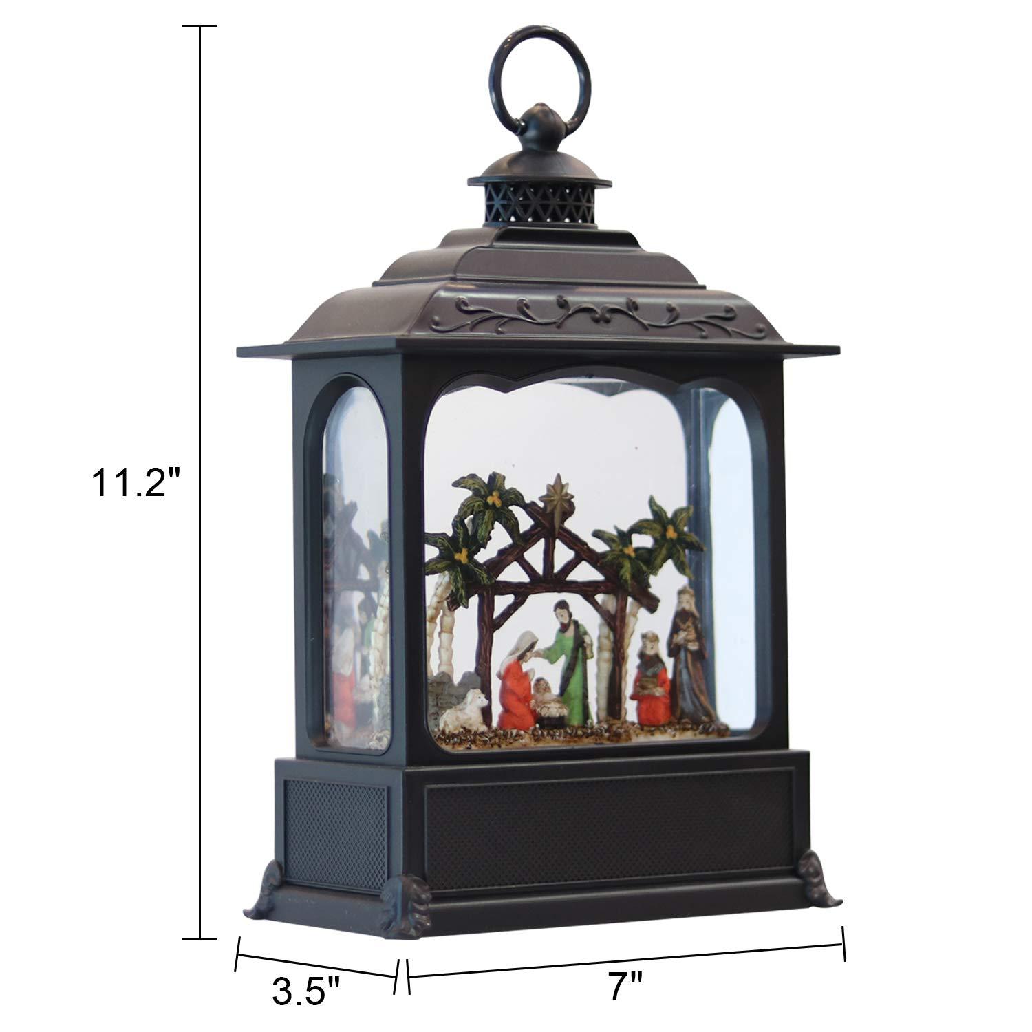 Eldnacele Musical Snow Globe Lantern with Timer, Lighted USB/Battery Operated Swirling Singing Water Glittering Lantern, Snow Globes for Adults and Kids Christmas Decoration - Nativity