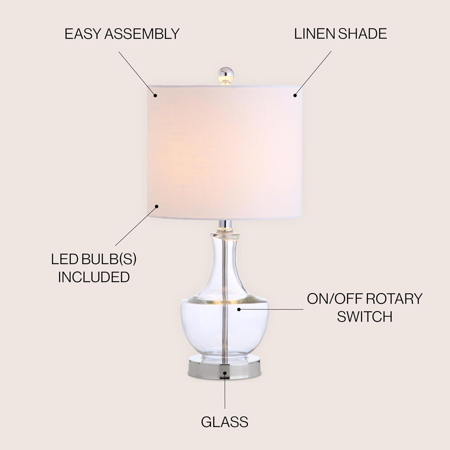 JONATHAN Y JYL1029A Colette 20" Mini Glass LED Table Lamp, Transitional, Glam, Global for living room, dinning room, bedroom, office Bulb Included, Clear