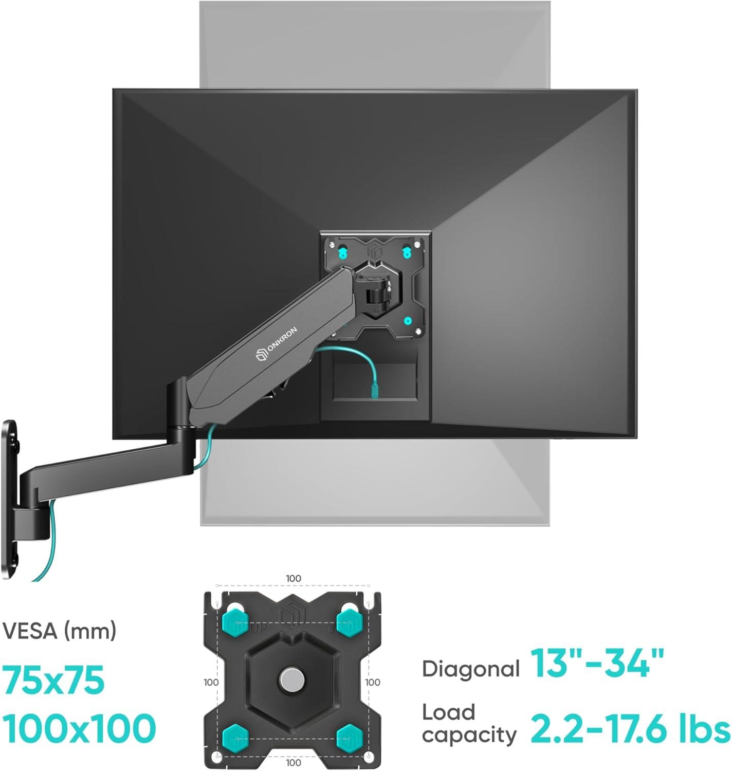 Black Full-Motion Wall Mount for 13-34 Inch Screens