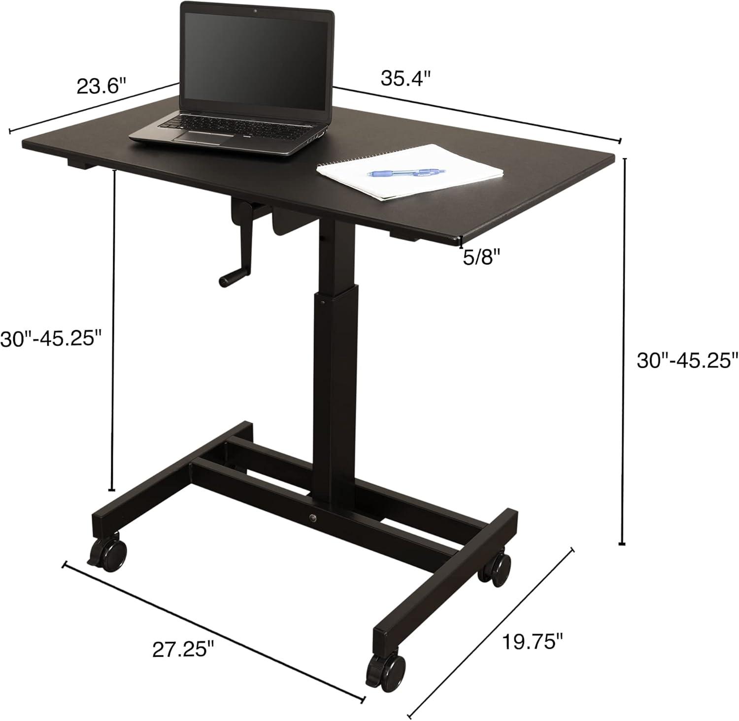 Crank Adjustable-Height 36" Black Wood Mobile Standing Desk