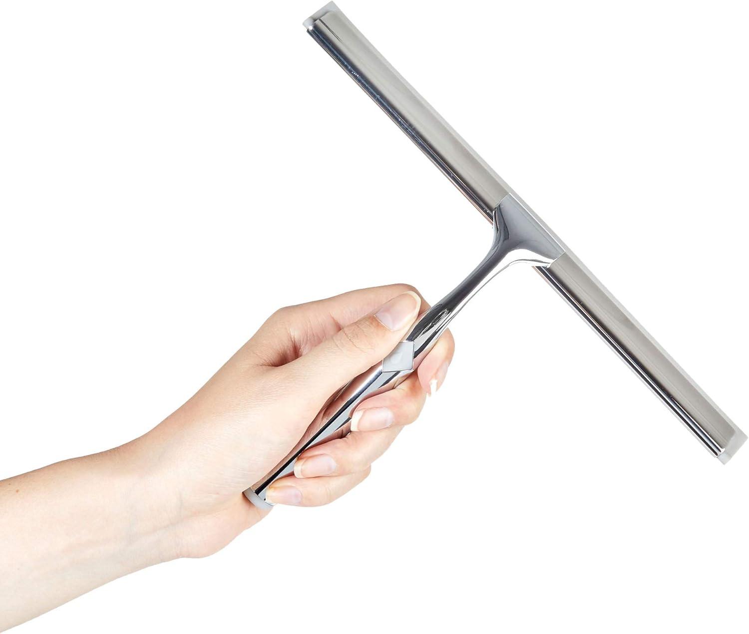 Chrome 10-Inch Rubber Blade Shower Squeegee with Metal Handle