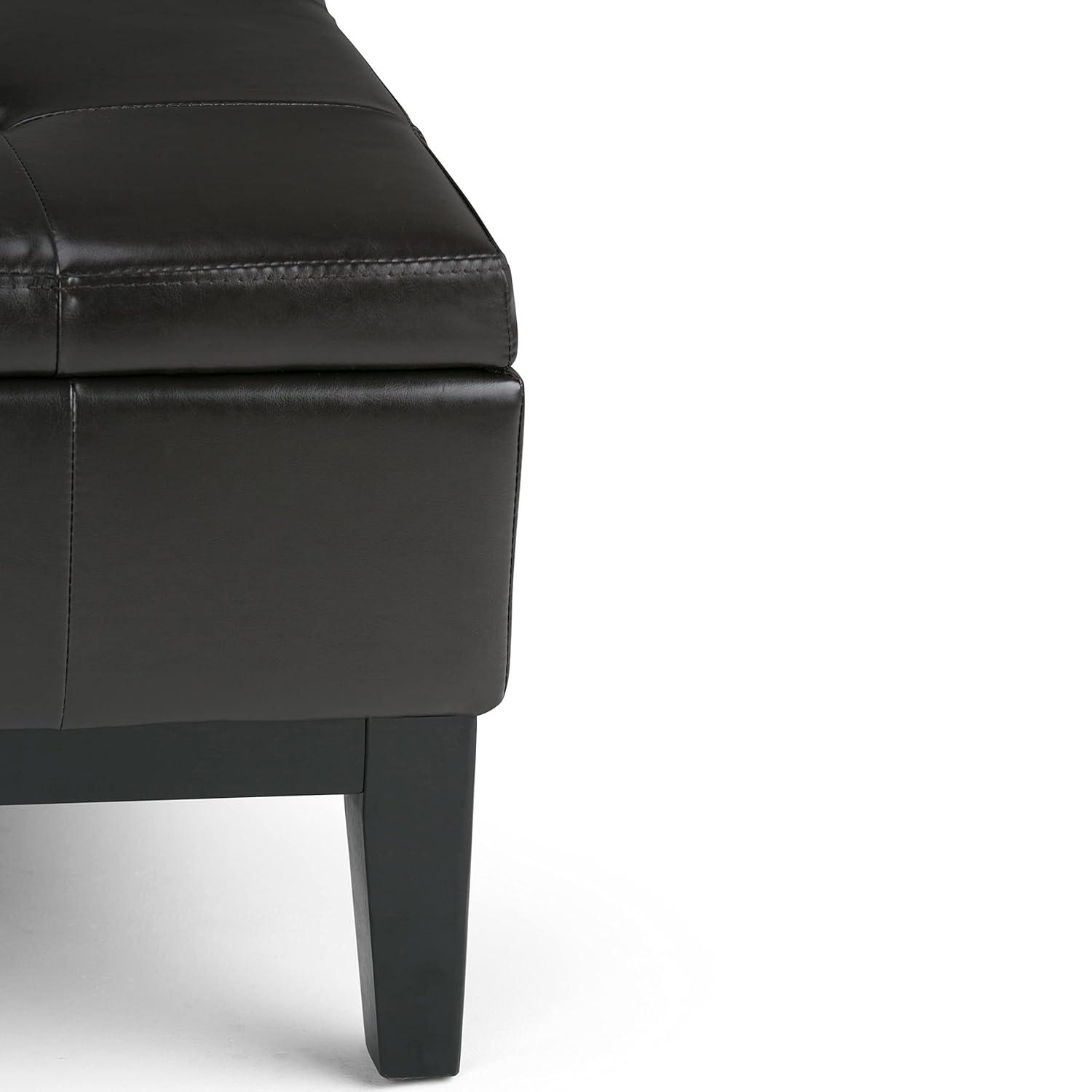 Simpli Home Dover 36"W Upholstered Square Coffee Table Storage Ottoman with Split Tufted Lift Top