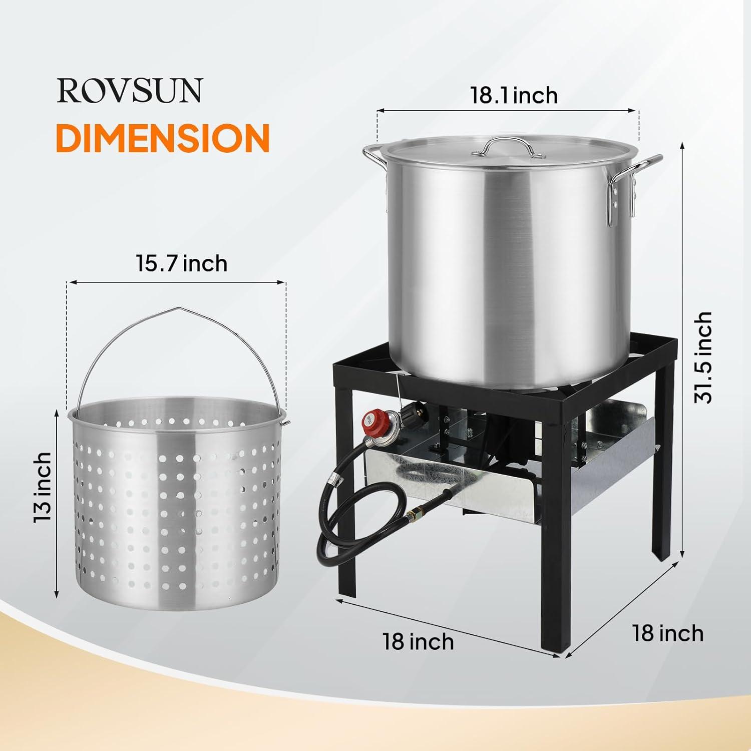 ROVSUN 60QT Turkey Fryer & Seafood Boiler Steamer with 150,000 BTU Propane Stove, Aluminum Outdoor Deep Fryer with Basket & Hook for Outdoor Backyard