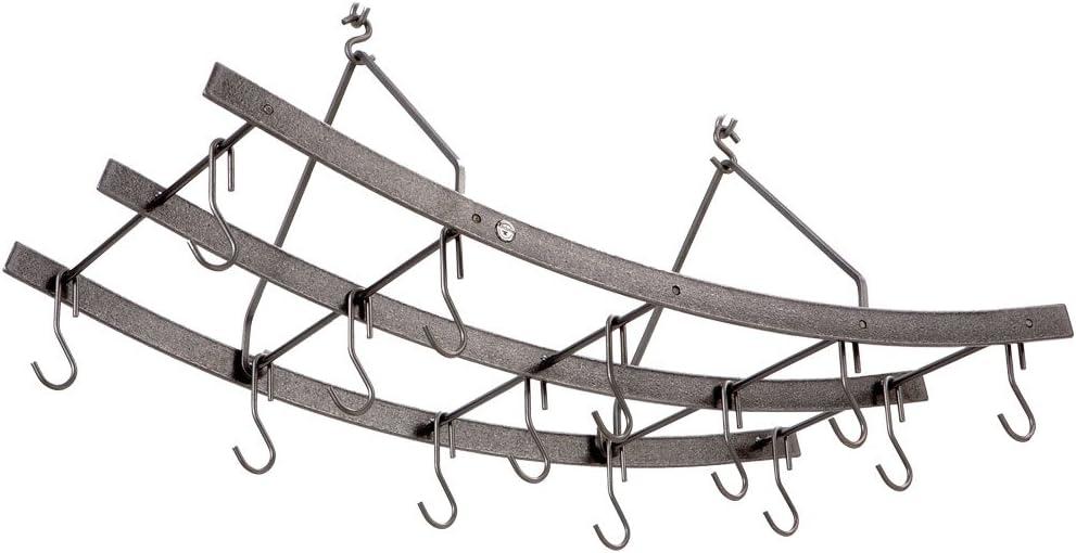 Reversible Hammered Steel Ceiling Pot Rack with Hooks