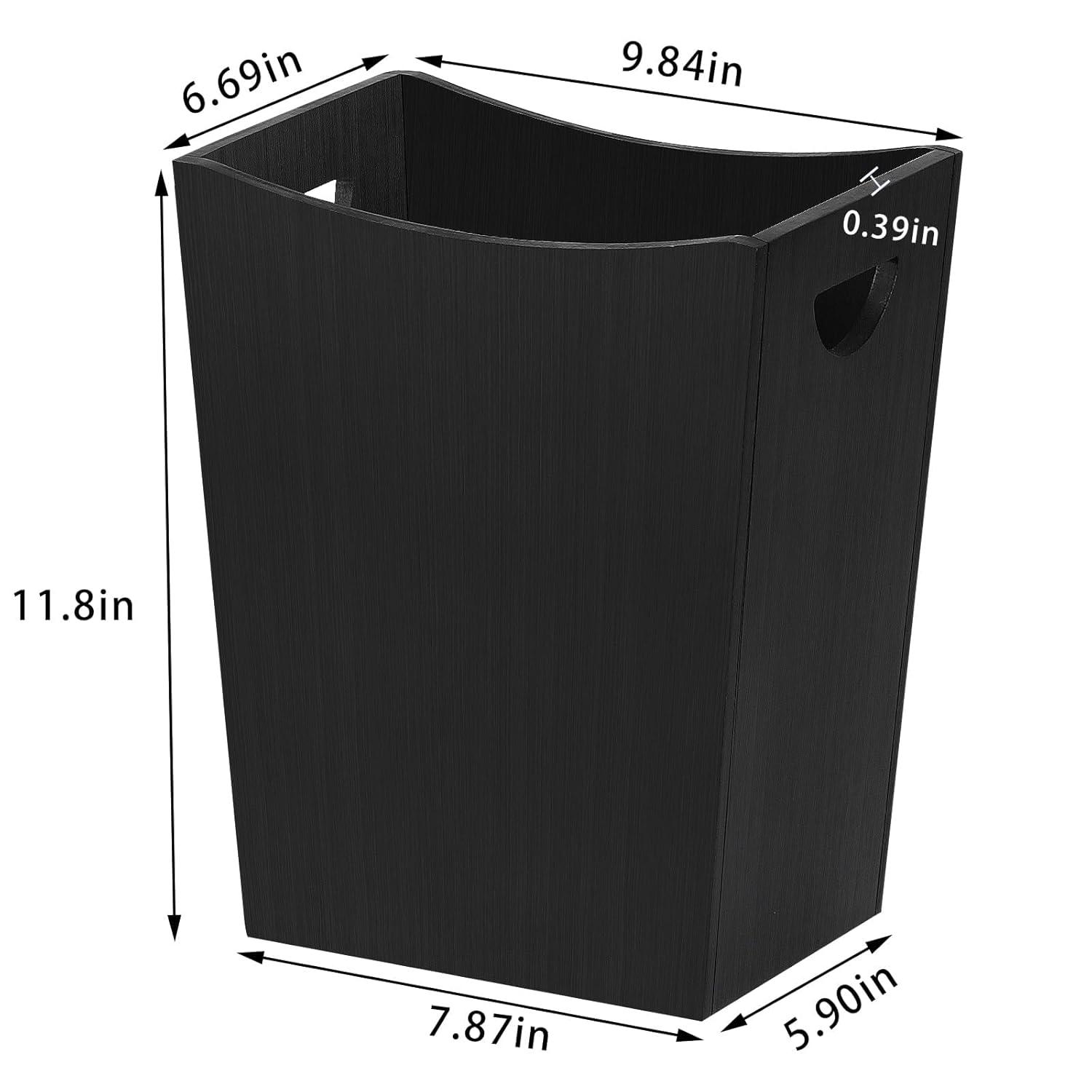 SEHERTIWY Wood Trash Can, Farmhouse Wastebasket Bin for Bathroom, Office, Bedroom, Living Room, Small Square Rustic Garbage Container (Wood-Black)