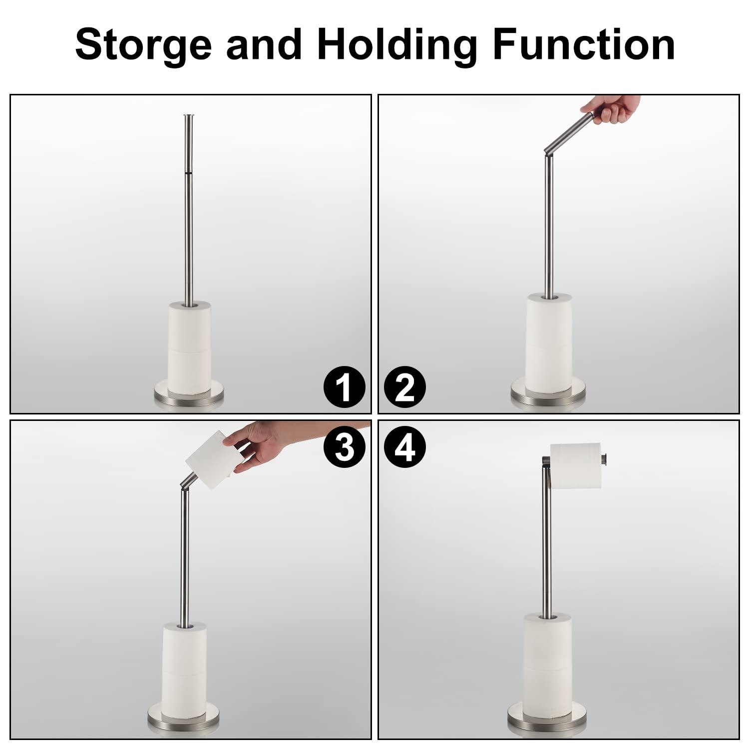 BGL Freestanding Toilet Paper Holder - Brushed Nickel, Reserve Storage for Paper Rolls