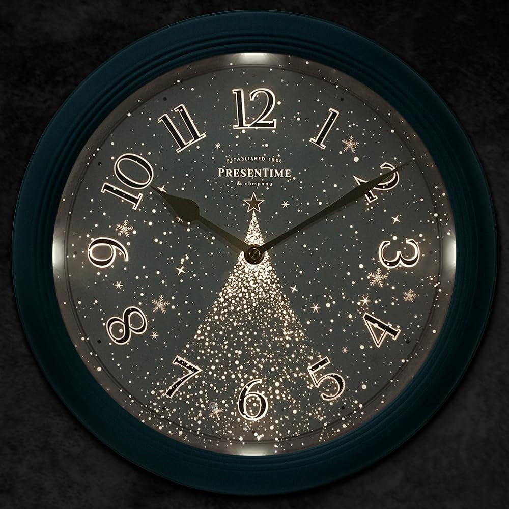 Presentime & Co. 12.6" Illuminated Farmhouse Wall Clock, Silent Battery Operated Night Light Wall Clock with Smart LED Sensor for Living Room, Bathroom, Kitchen, Home Office, Oil Rubbed Bronze Finish