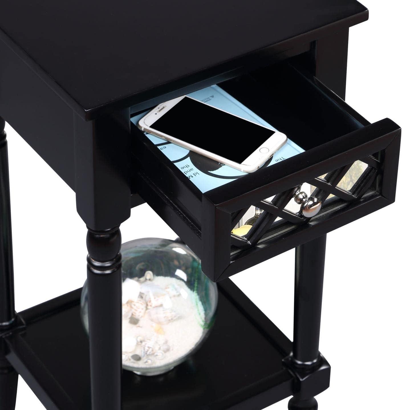 Convenience Concepts French Country Khloe Deluxe 1 Drawer Accent Table with Shelf, Black