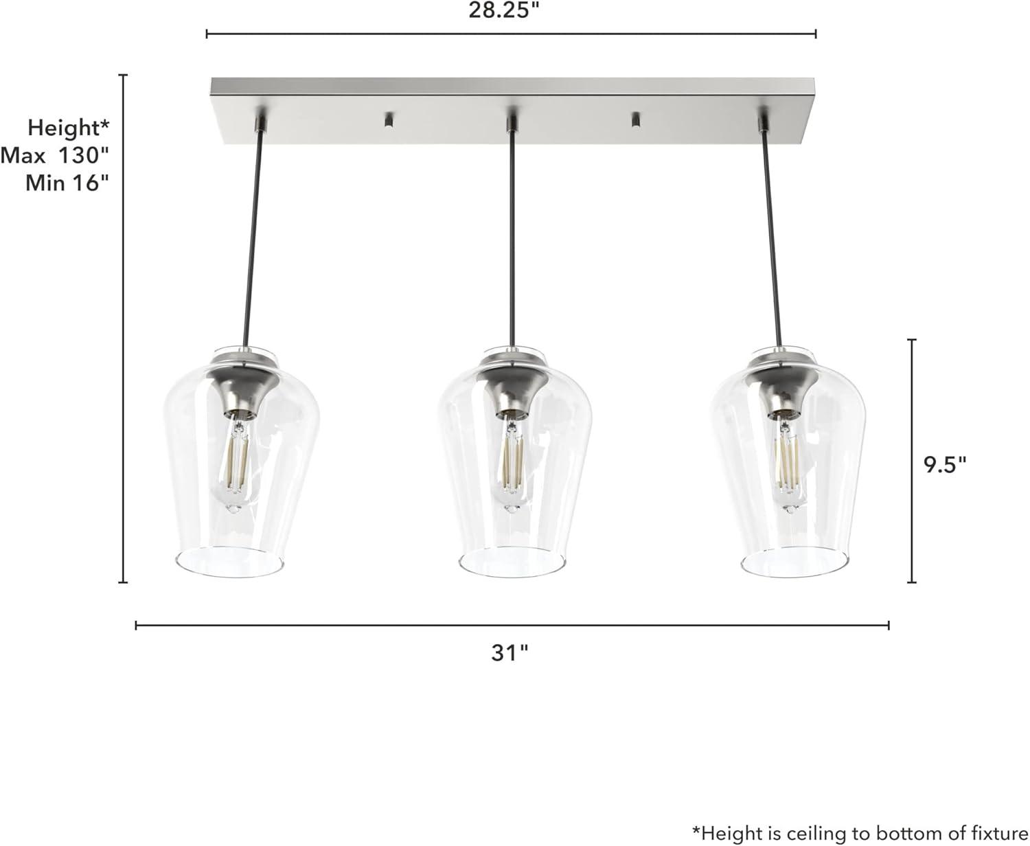 Brushed Nickel 3-Light Linear Cluster with Clear Glass Shades